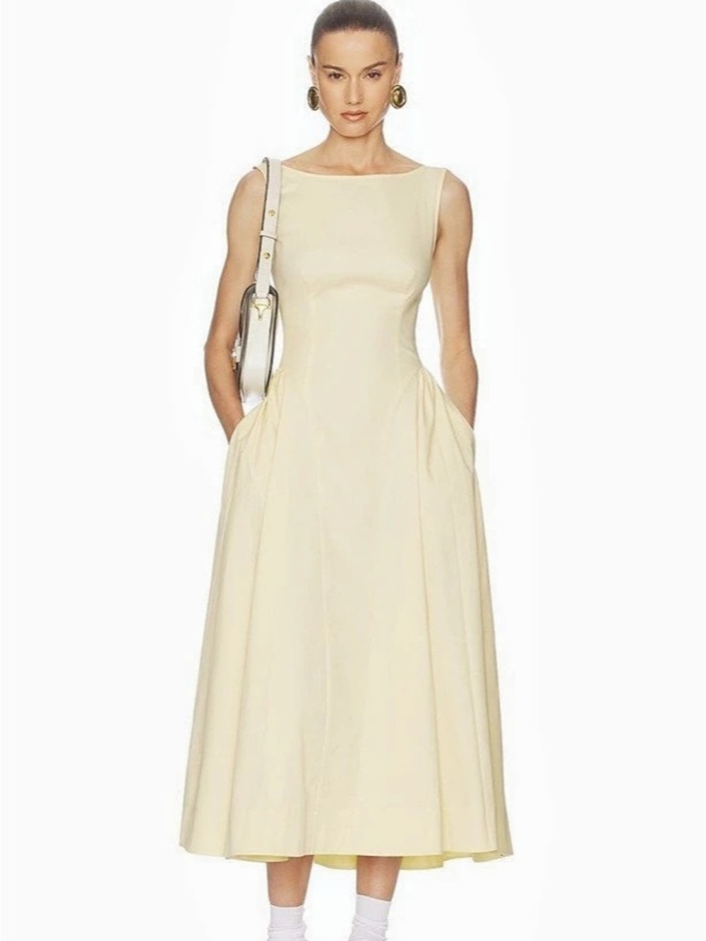 Helsa Sateen Midi Dress in Lemontini BRAND NEW W TAGS